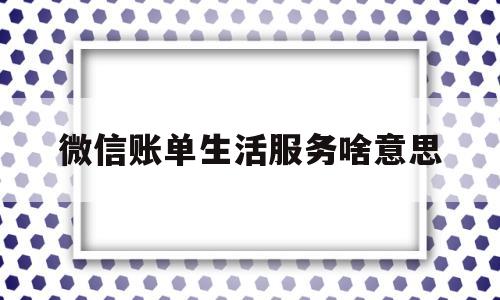 微信账单生活服务啥意思(微信支付账单的休闲生活是指)