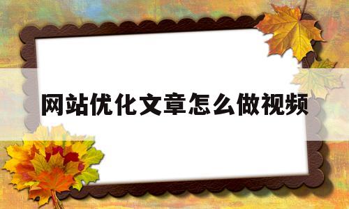 网站优化文章怎么做视频(做好网站优化的方法有哪些?)