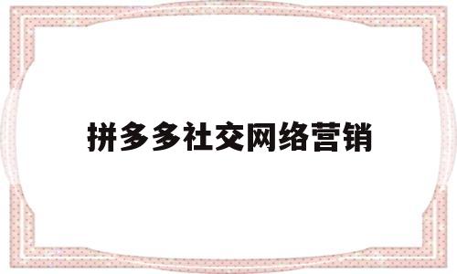 拼多多社交网络营销(论拼多多网络营销策略)